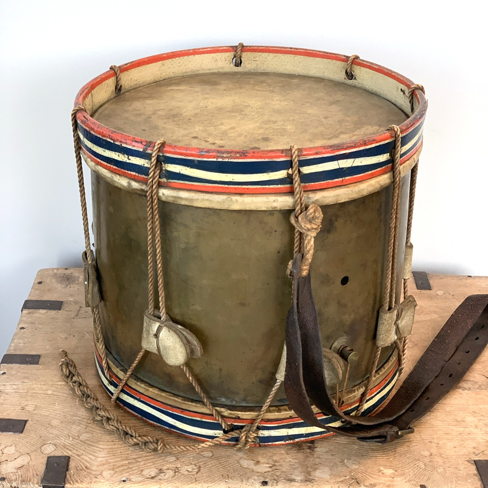 Antique Napoleonic Era British Military Style Marching Brass Snare Drum 1810