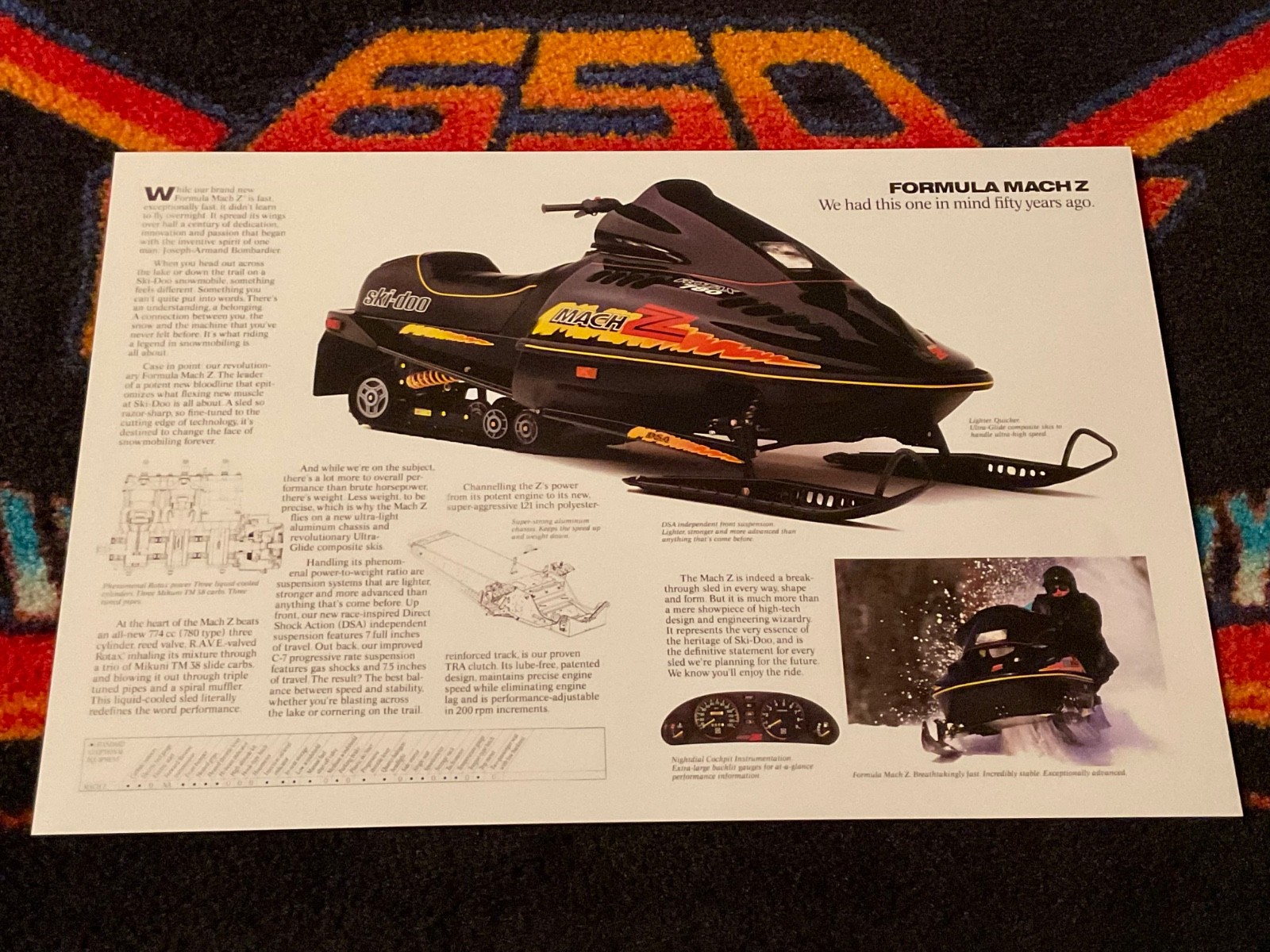 🏁 ‘93 SKI-DOO Mach Z Snowmobile Poster vintage sled ((POTENT BLOODLINE)) ⚫️🟡🟠