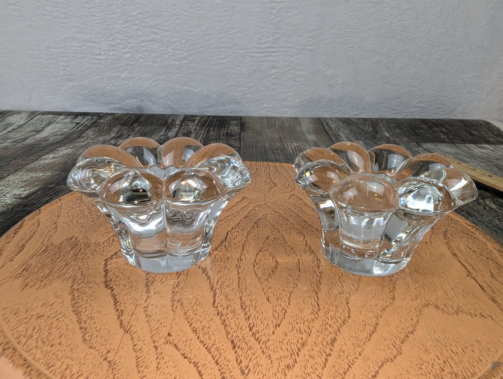 Home Decor Clear Crystal Glass Flower Design Candle Holder Taper Set 2 💙💚🧡🩵