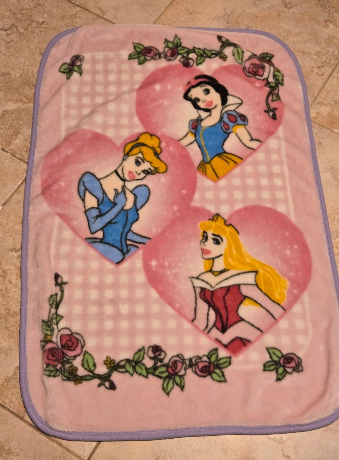 Disney Princess Plush Baby Toddler Blanket Snow White Cinderella Aurora Hearts