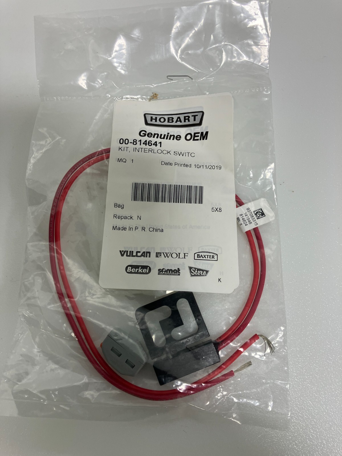 Hobart Kit, Dishwasher Interlock Switch 00-814641  Free Shipping  Genuine OEM