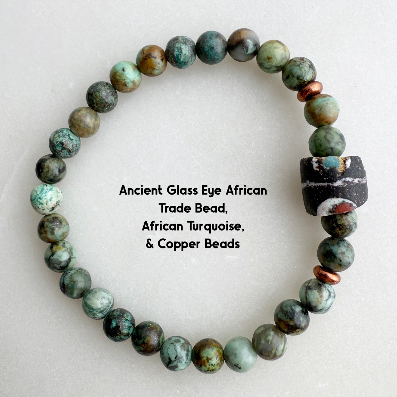 Ancient Glass Eye Bead African Trade Bead, African Turquoise, Copper Bracelet