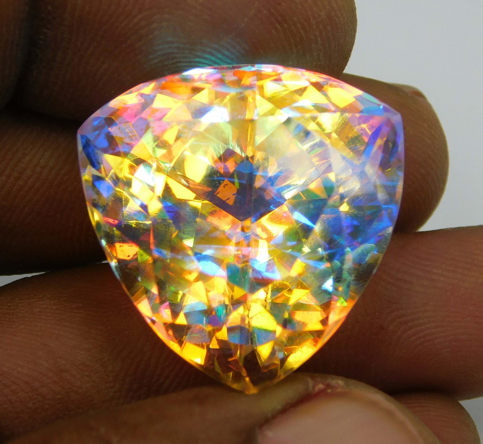 Natural Mystic Topaz 55.20 Ct Brazil Trillion Cut Gemstone Rainbow A-999