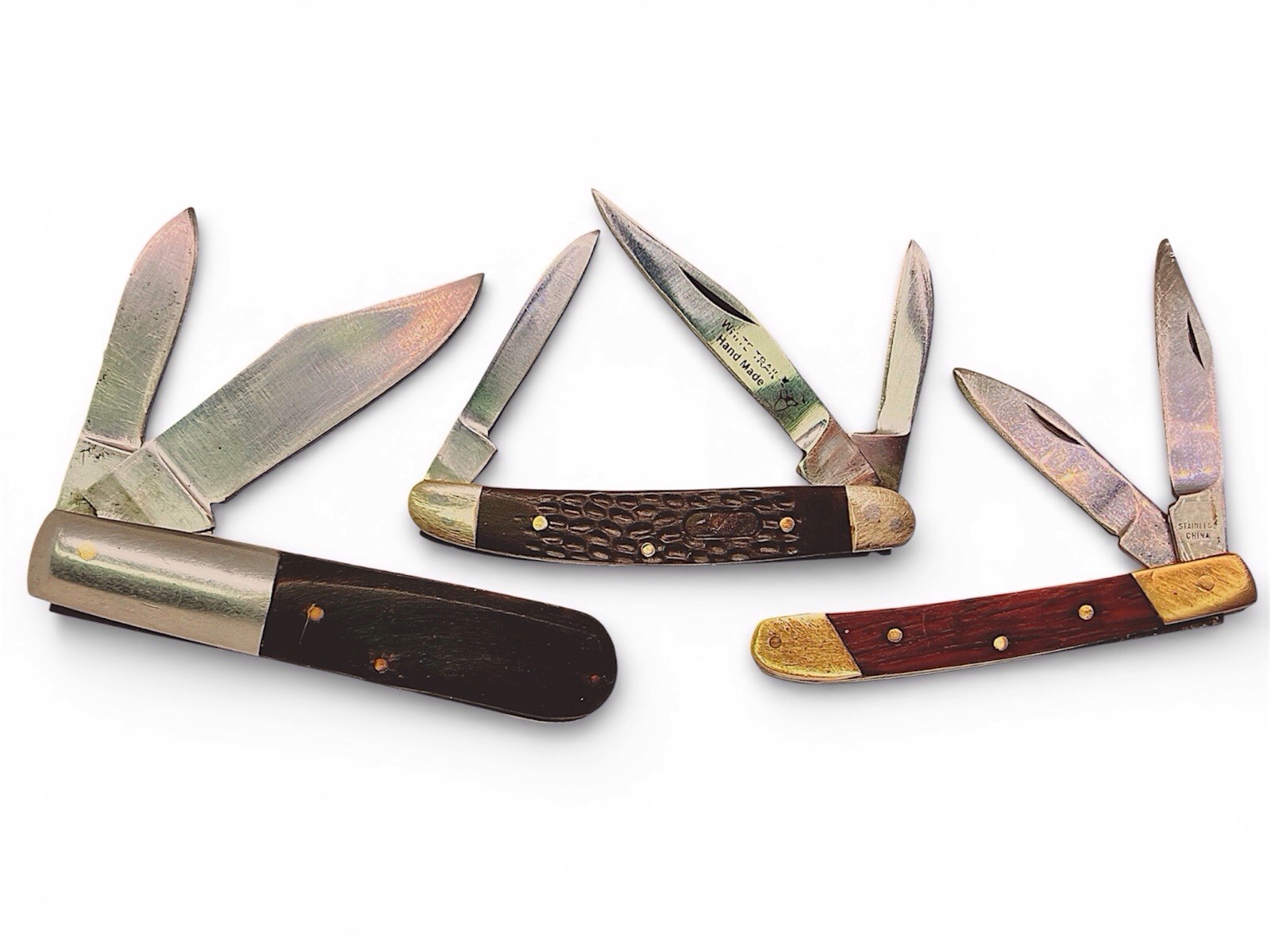 Lot Of 3 Vintage Folding Pocket Knife Whitetail Cutlery Barlow style Slip Joints