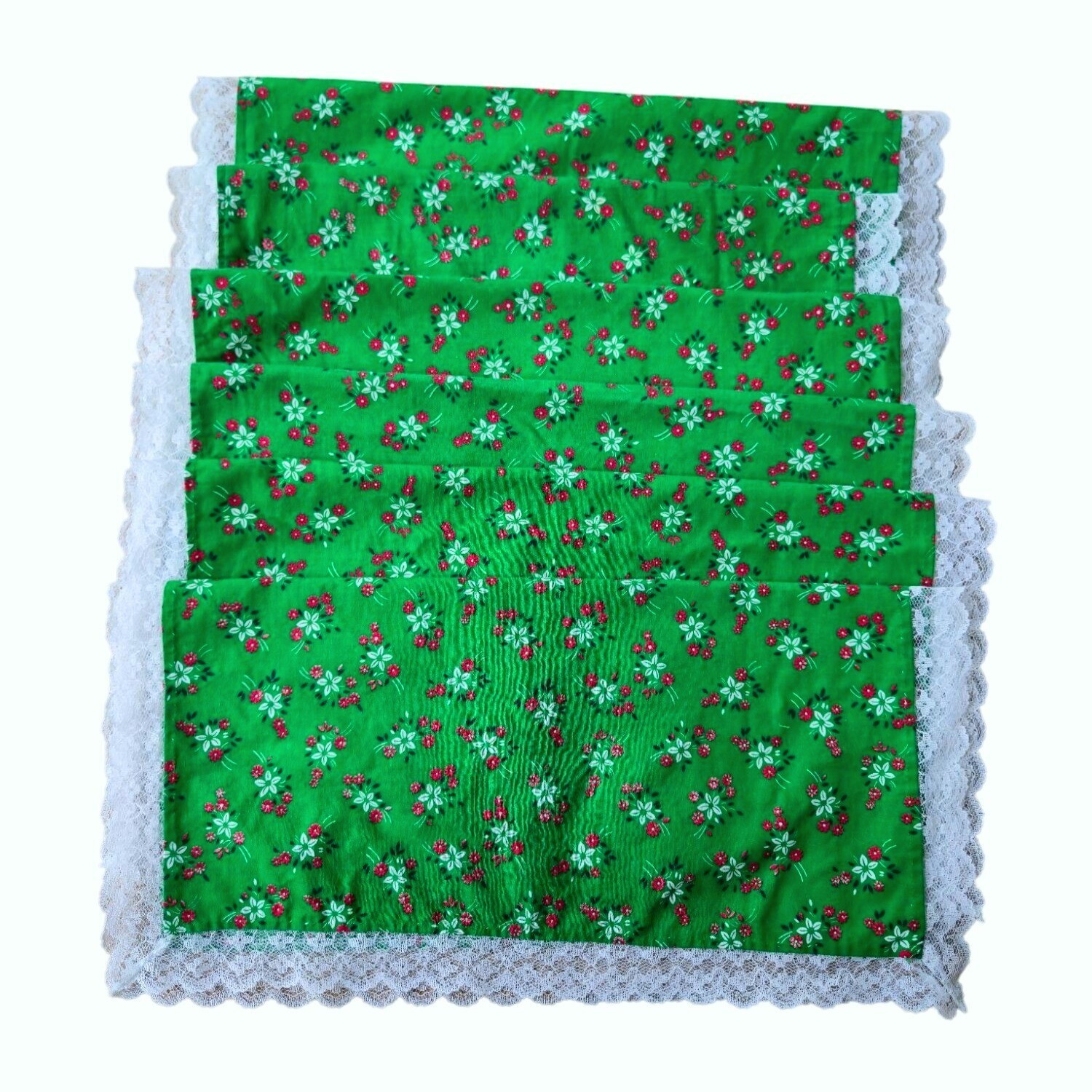 Retro cloth Napkins floral Handmade Floral Lace Edge Set- 6  1970s table linens
