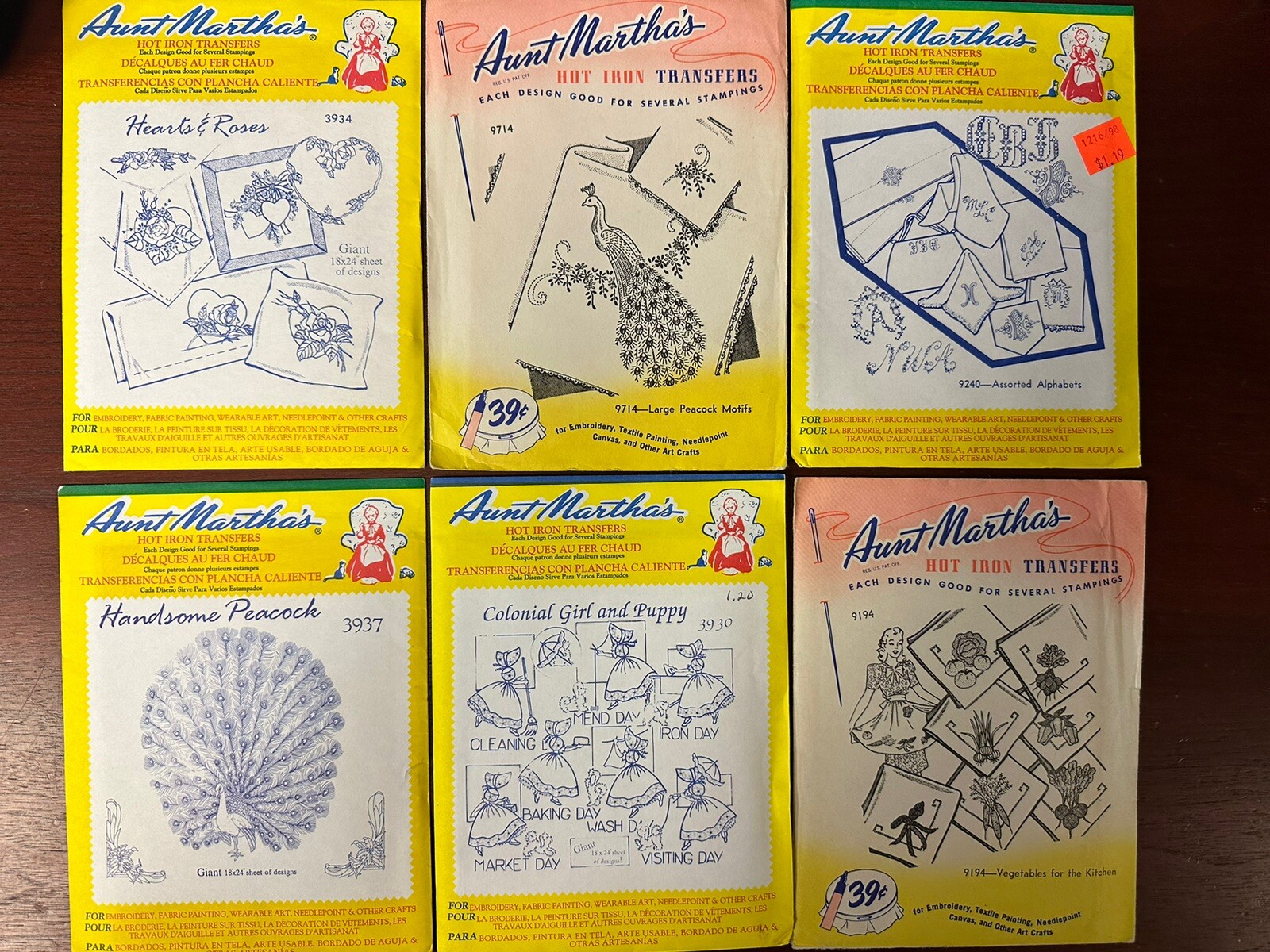 Lot Of 6 VINTAGE Aunt Martha's Hot Iron On Transfers Tea Towel - NEW #1