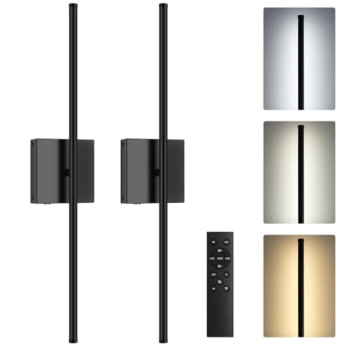 Battery Operated Wall Sconces Set of Two, Dimmable Wall Sconce with Black