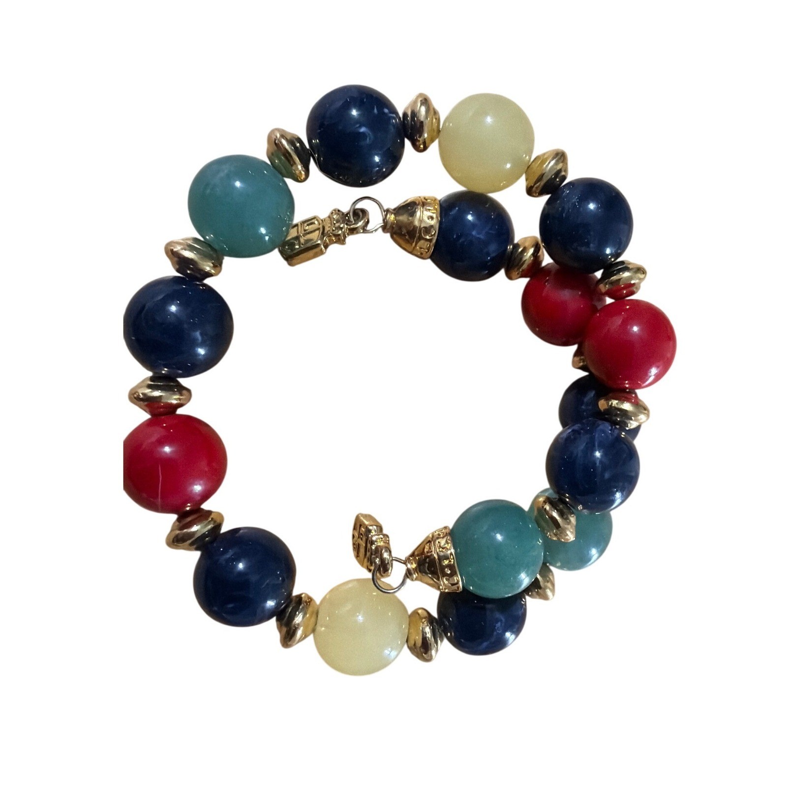 Chunky Beaded Bracelet Multi Color  Gold Tone Clasp Statement Gift