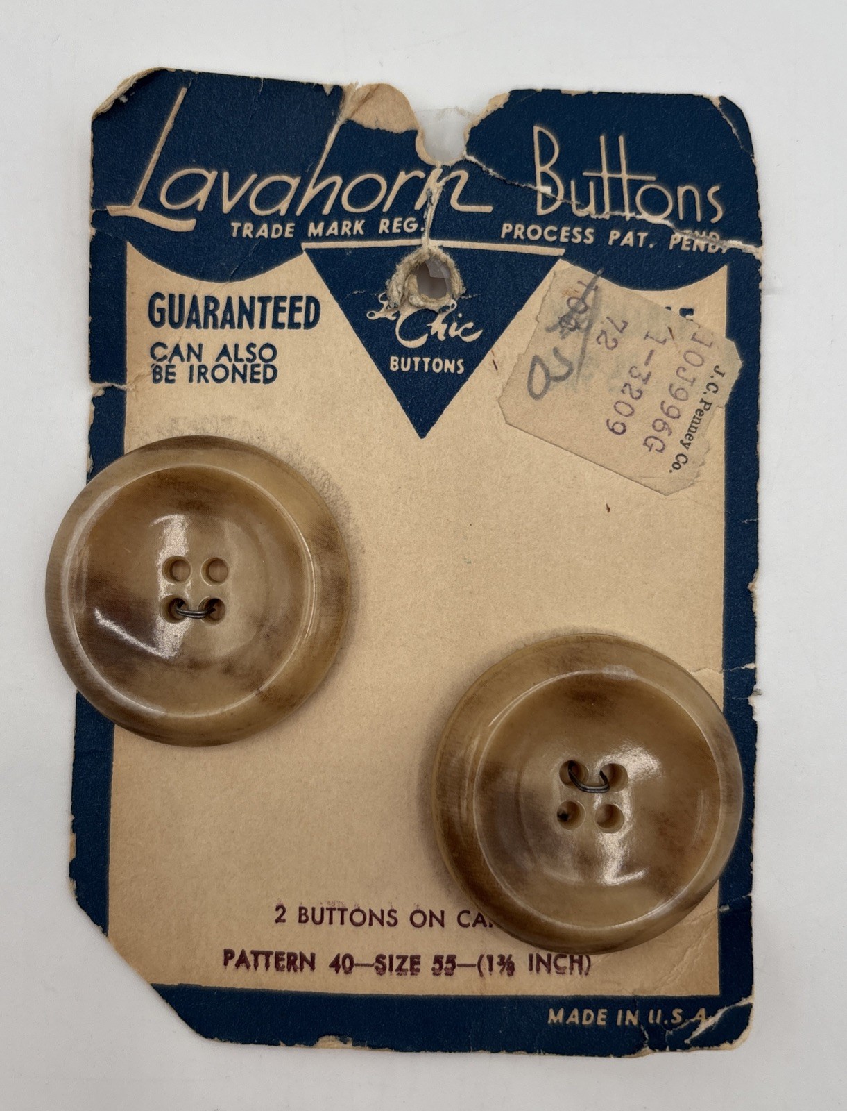 VTG 1940s Lavahorn Coat Buttons 1.38” Brown Swirl On Card USA Sewing