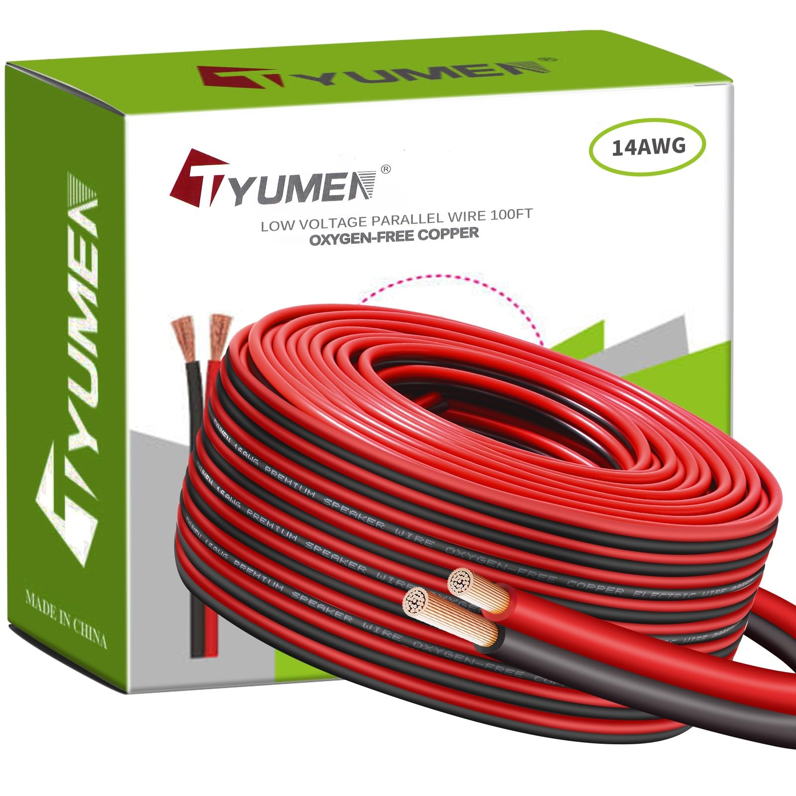TYUMEN 14 Gauge 100ft 14/2 AWG Red Black Low Voltage Pure Copper Wire