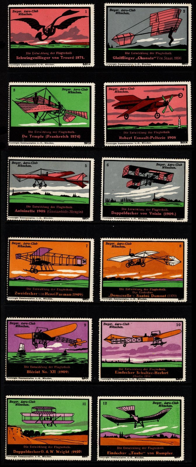 Vintage Germany Poster Stamp Bavarian Aero Club Development Of Flight Technology
