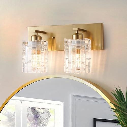 Crystal Bathroom Vanity Light,2 Lights Modern Bathroom 2-Light Brushed Gold