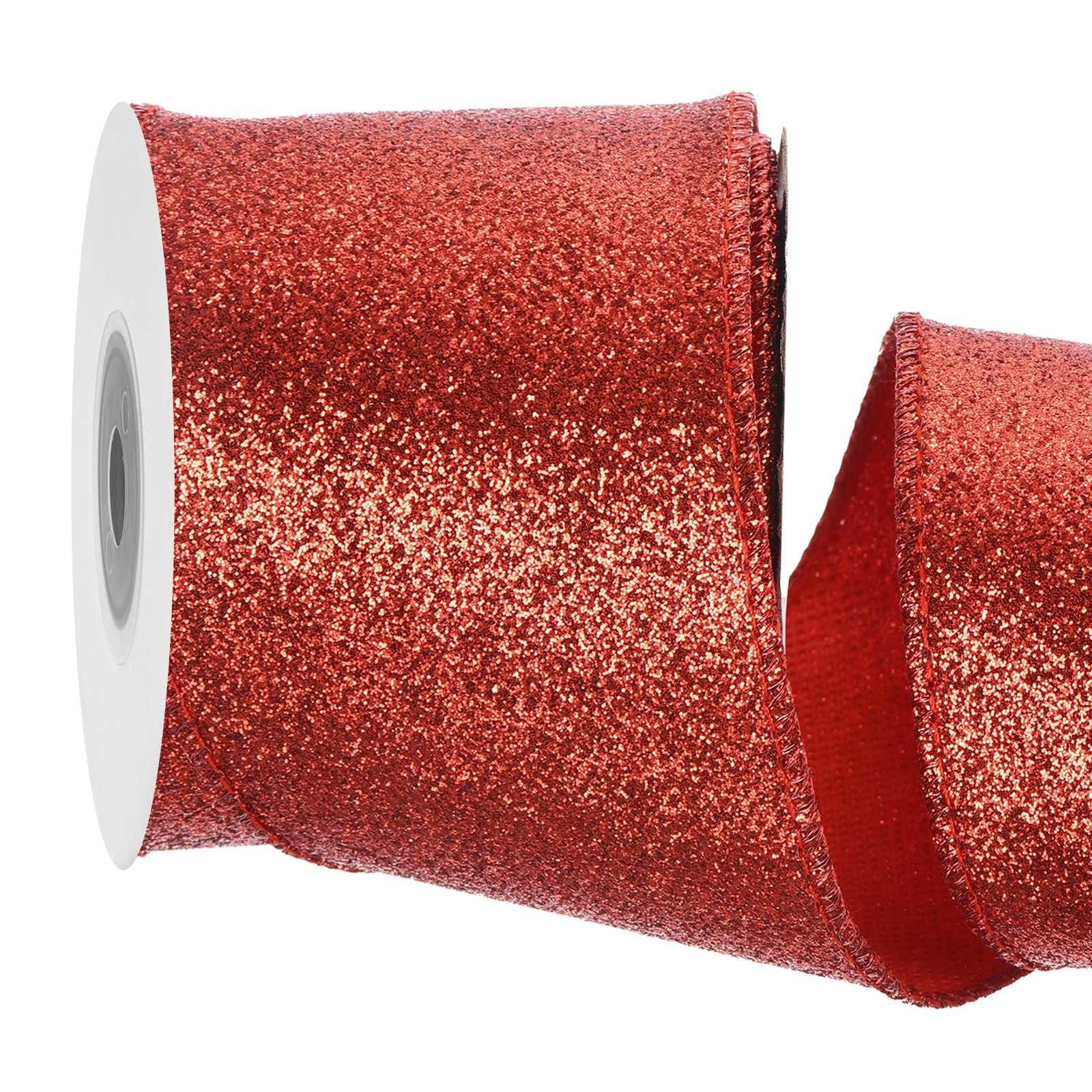 2.5 Inch Glitter Wired Ribbon, Red Sparkly Iridescent Ribbon 5 Yard