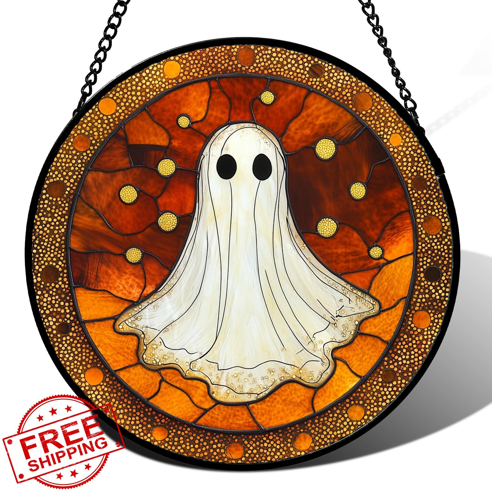JOSUMALY Halloween White Ghost Suncatcher, 6.3", Stained Glass Window Decor