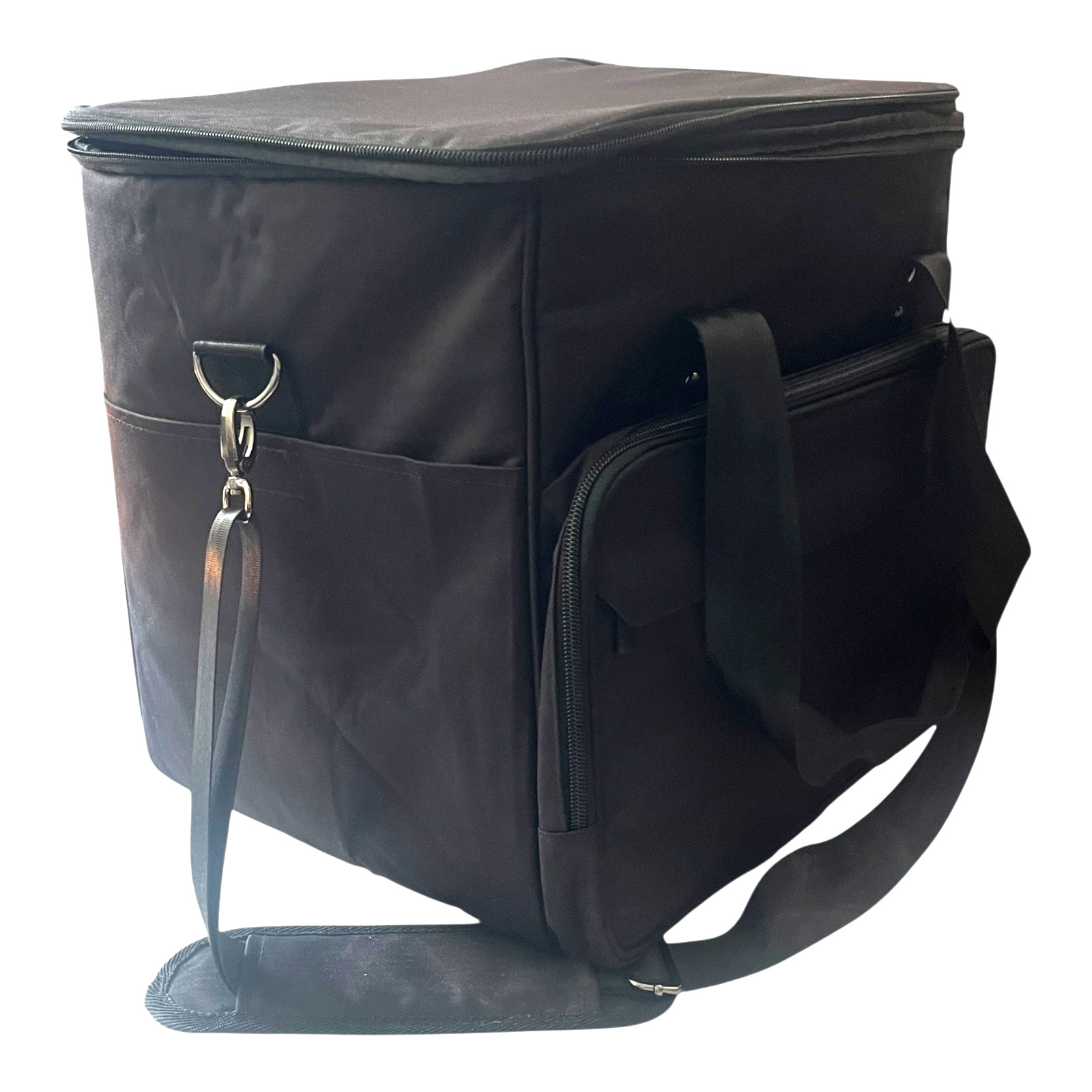 Vinyl Record Carry Bag with Handles and Front and Side Pockets - Black