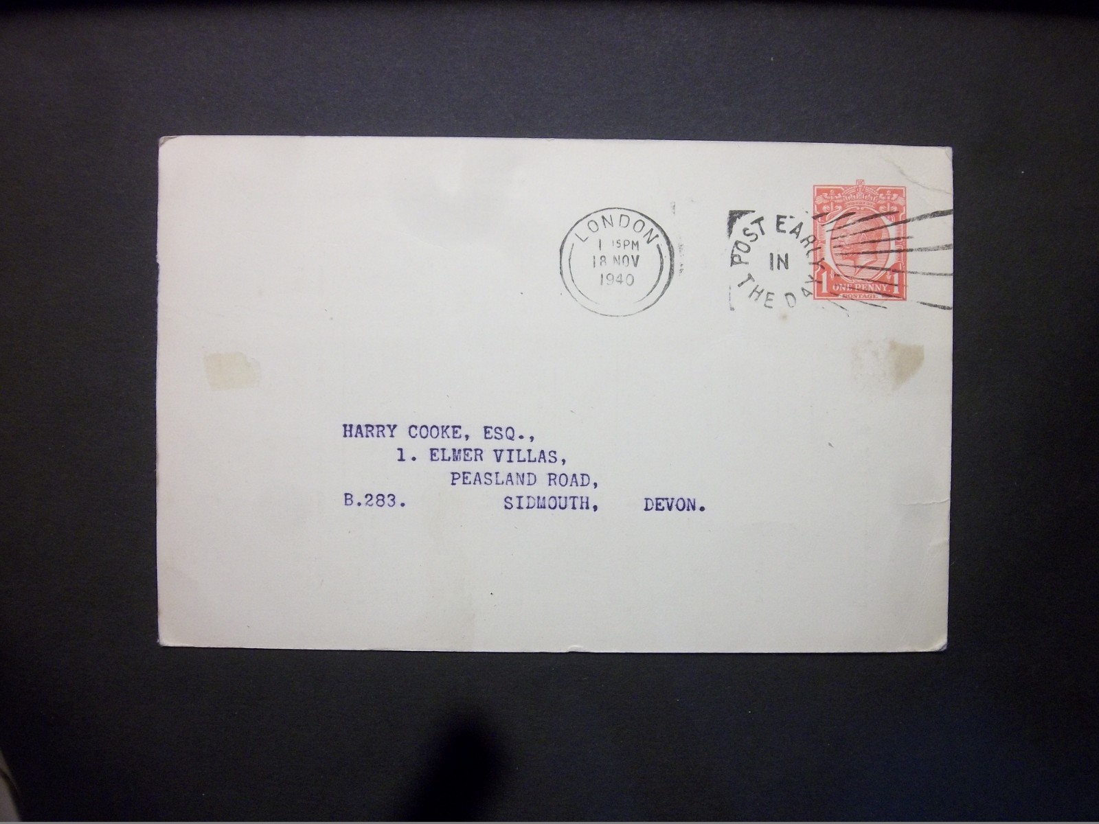 Stationery STO KGV 1d carmine Postcard unregulated size LONDON slogan H&B CS71