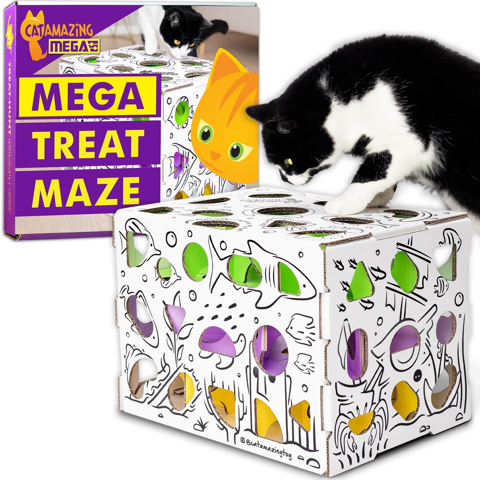 Cat Amazing MEGA Interactive Cat Treat Puzzle Box Food Maze Feeder Fun Toy