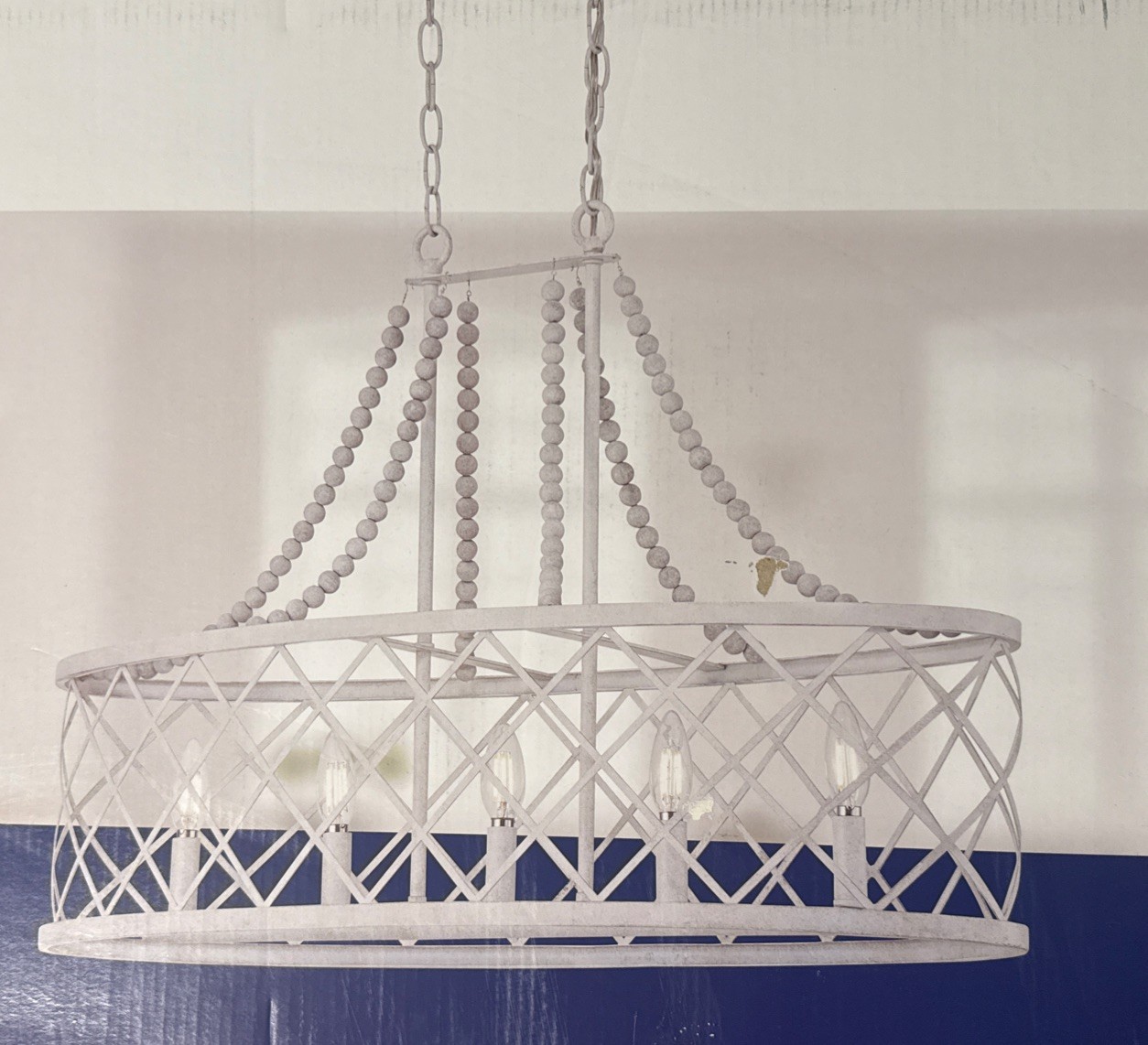 Progress Lighting Bissett 5 Light Beaded Chandelier White Coastal