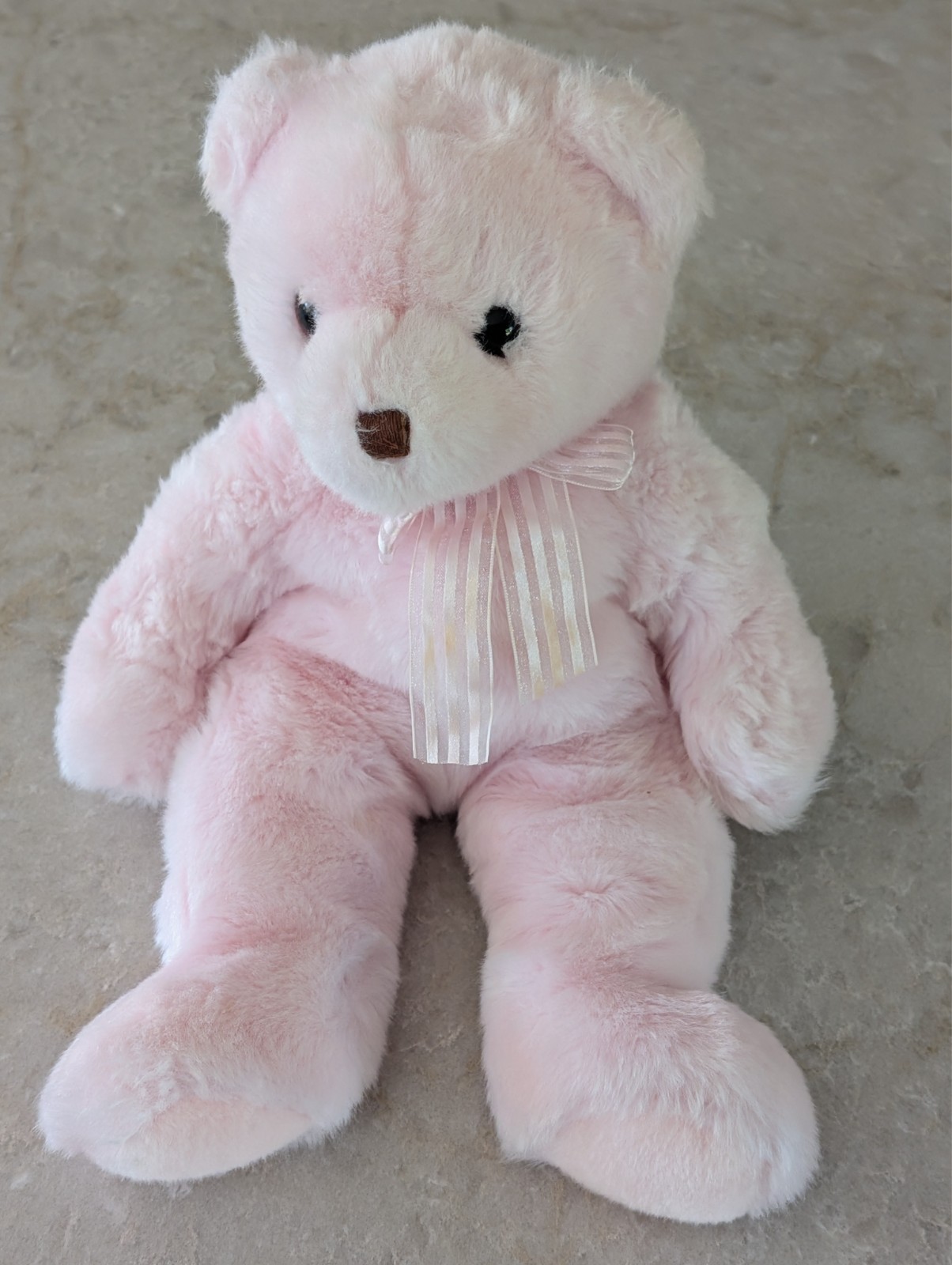 TY Classic-2001-Rosette 14" tall Pink Bear with Pink bow