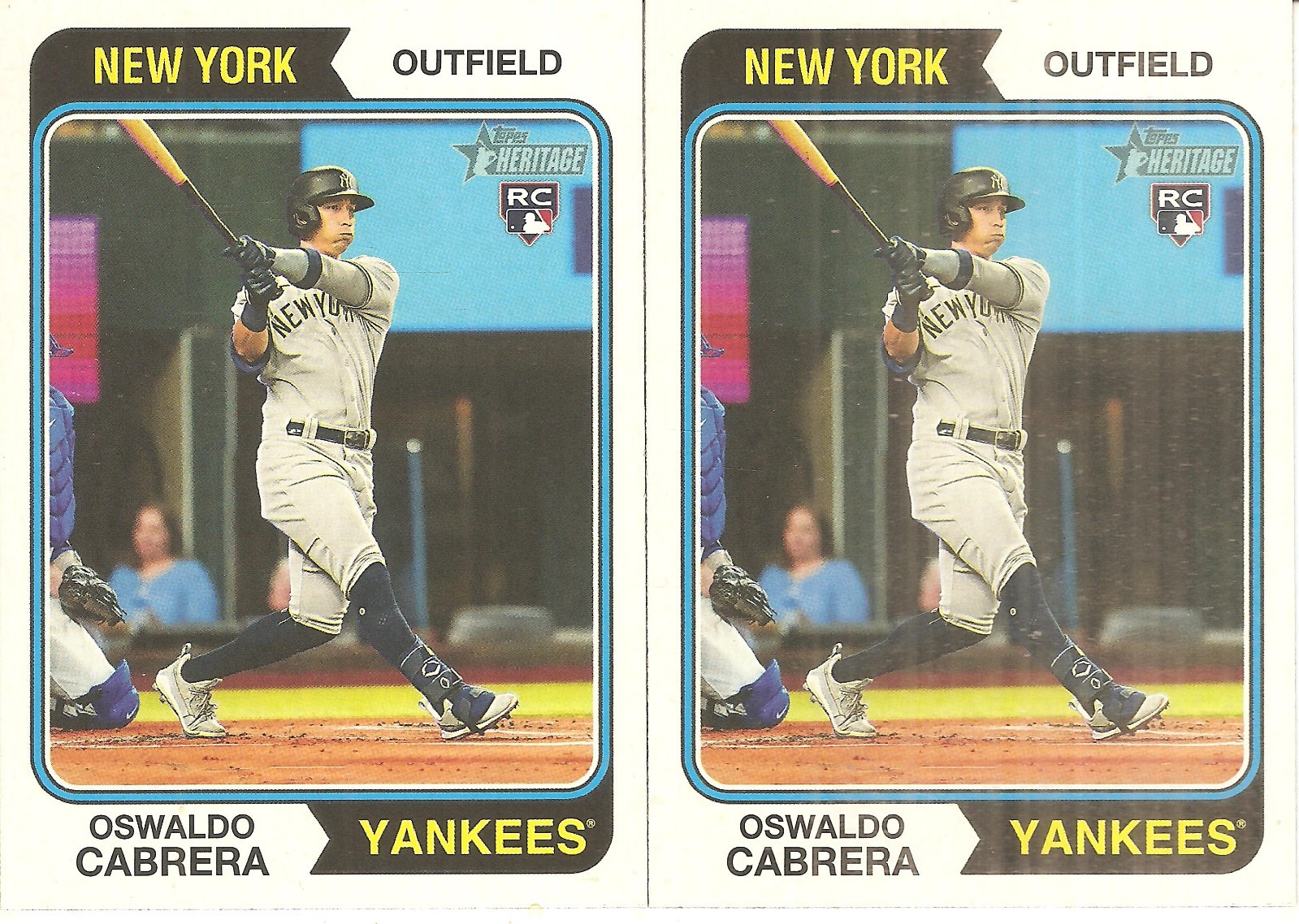 2 CARD 2023 TOPPS HERITAGE OSWALDO CABRERA ROOKIE BASEBALL CARD LOT