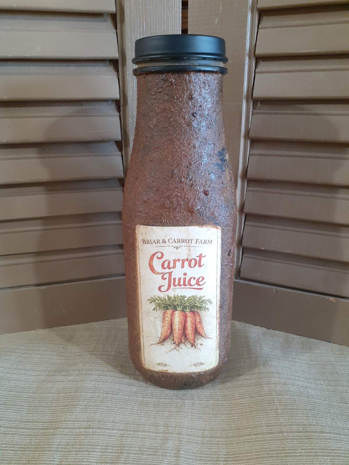 Handmade Primitive Easter Spring Grungy Fake Carrot Juice Bottle