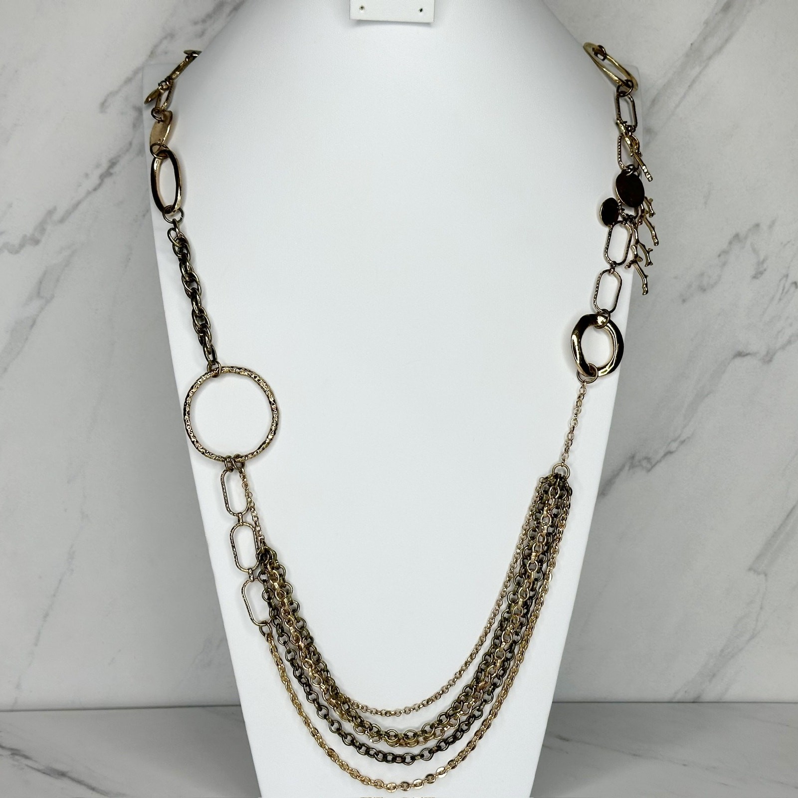 Chicos Ocean Themed Long Gold Tone Chain Link Necklace - 36.5-42"