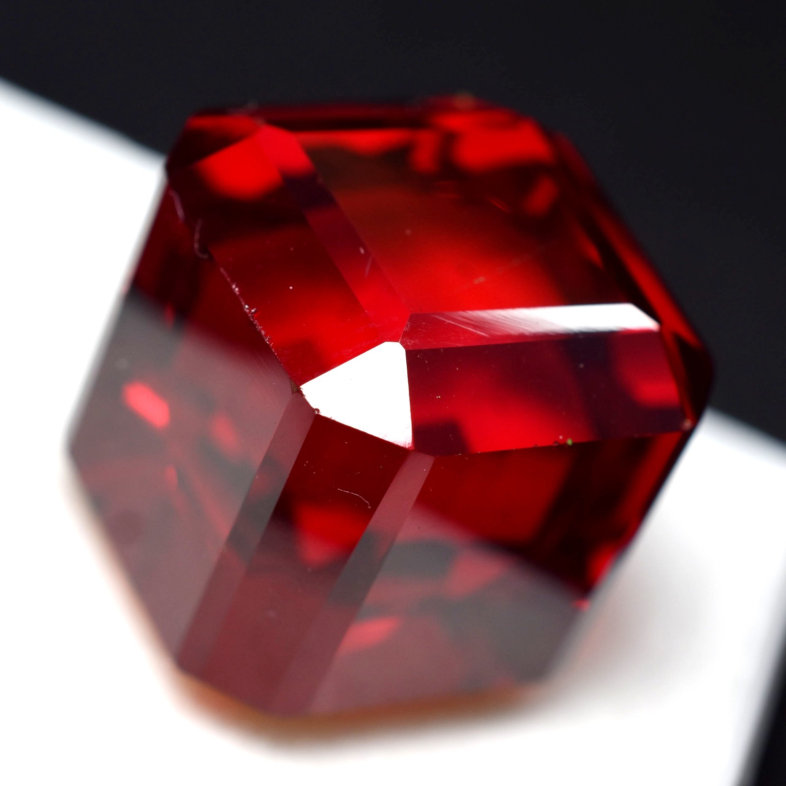 Precious Excellent Huge Cube Cut Lab-Created Red Ruby 52 Ct Gemstone CERTIFIED