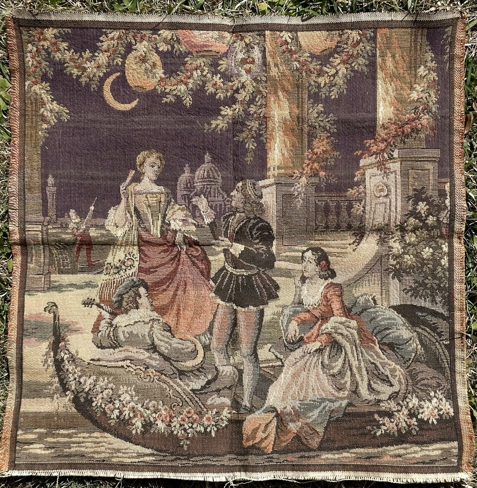 Vintage Belgian Tapestry Venice Canal Scene Woven Jacquard 18.5” x 18.5” Panel