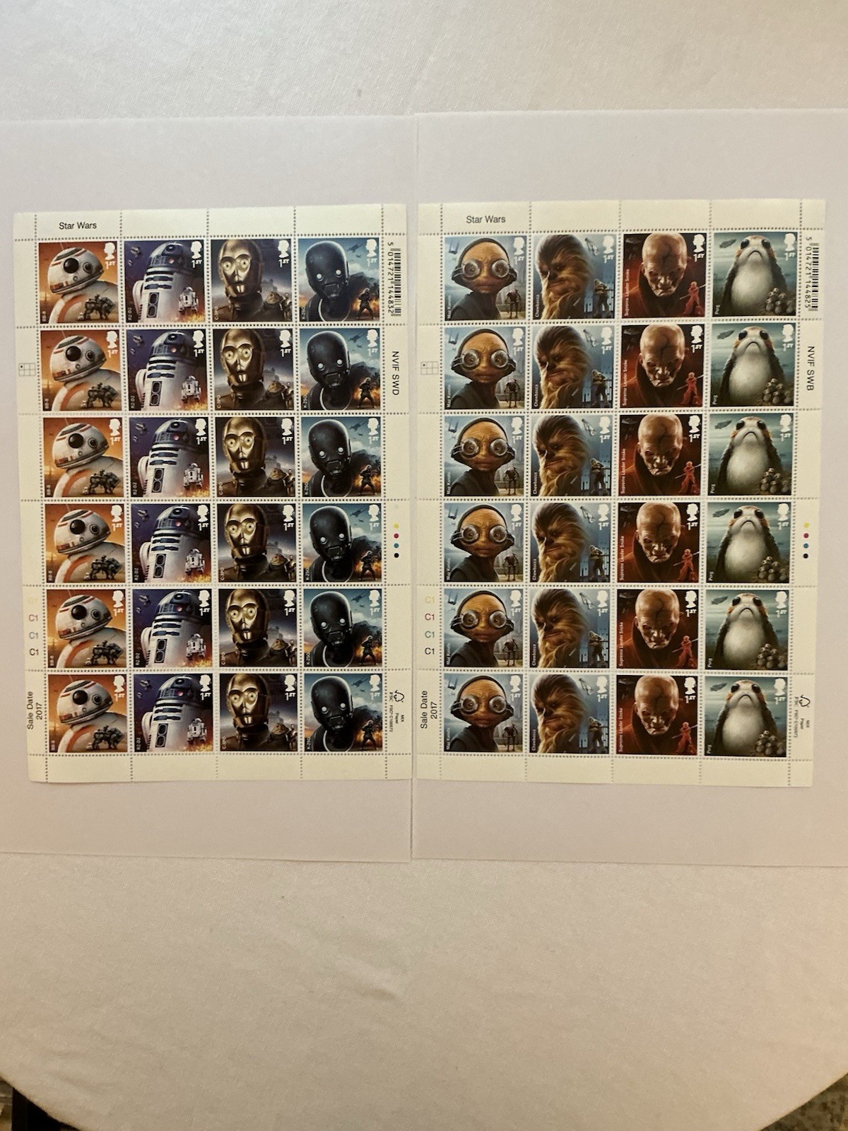 GB.  2017. STAR WARS ALIENS AND DROIDS. 2 FULL SHEETS. STAMPS UNUSED