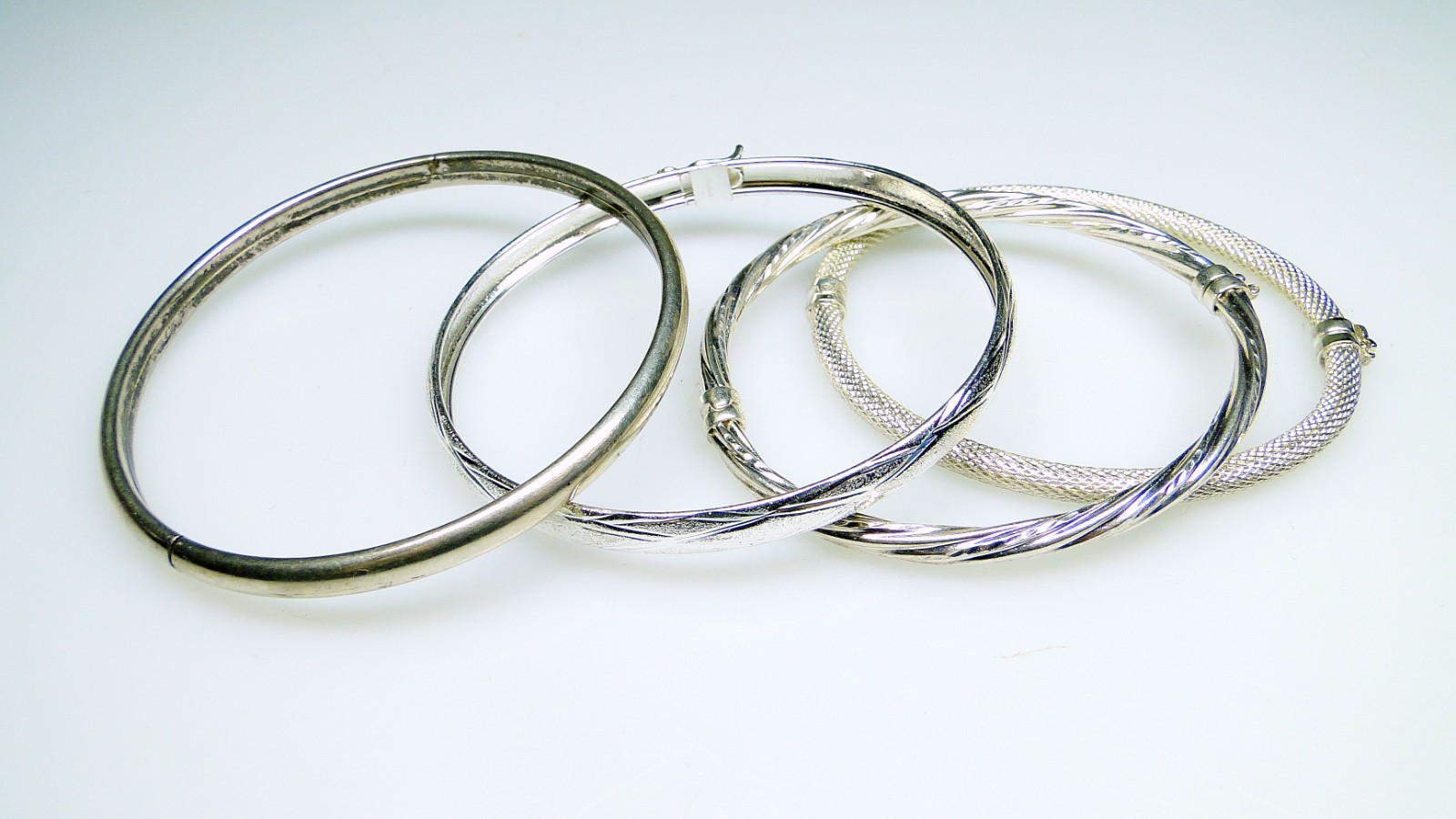 4 Sterling Silver Hinged Bangle Bracelets Bracelet Lot Different Designs