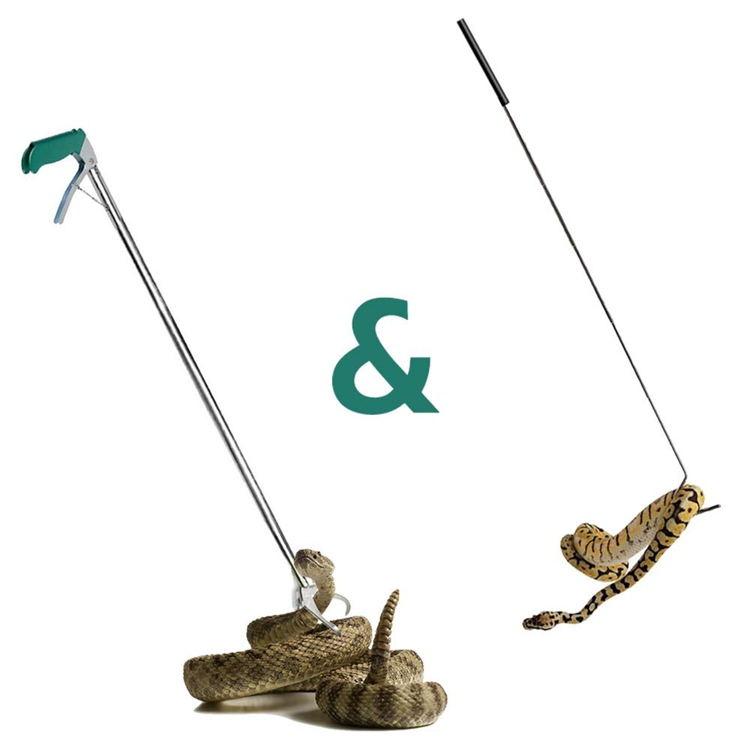 IC ICLOVER Snake Grabber Tool, 47" Snake Tongs + 39" Telescopic Snake Hook St...