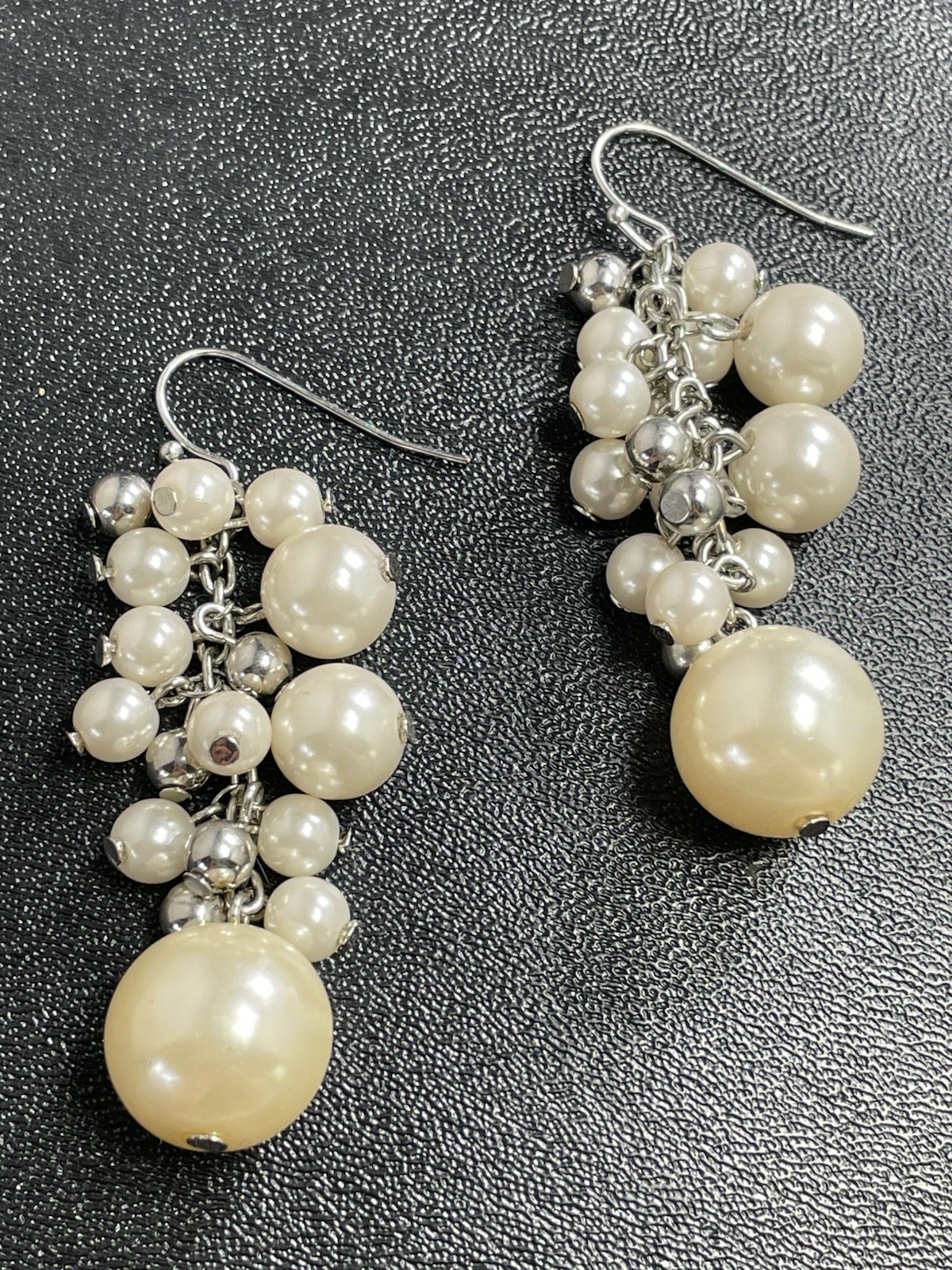 Vintage 2.4” Faux Pearl Cluster Dangle Earrings