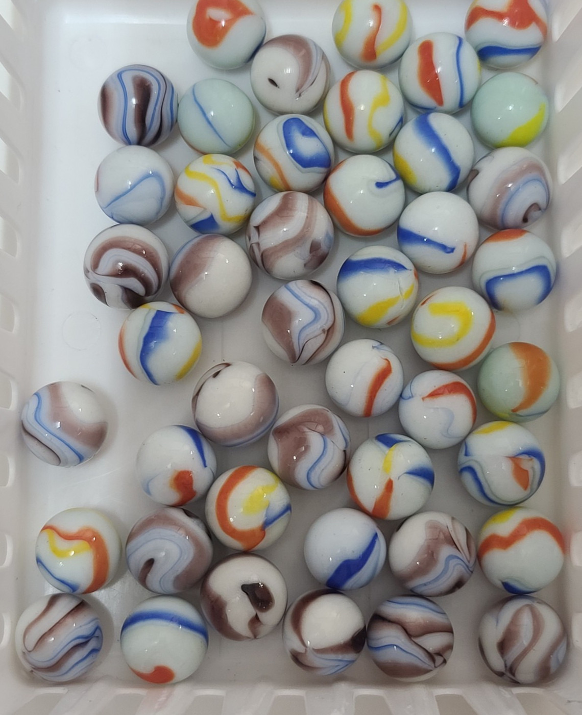 45 Vintage Milk Glass Multi Colored Swirl Marbles