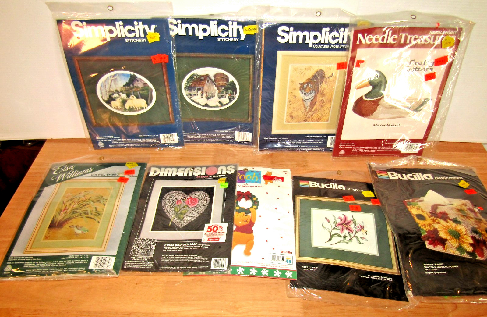 Lot 9 Cross Stitch Crewell Needle Applique Kits Bucilla Dimensions Simplicity
