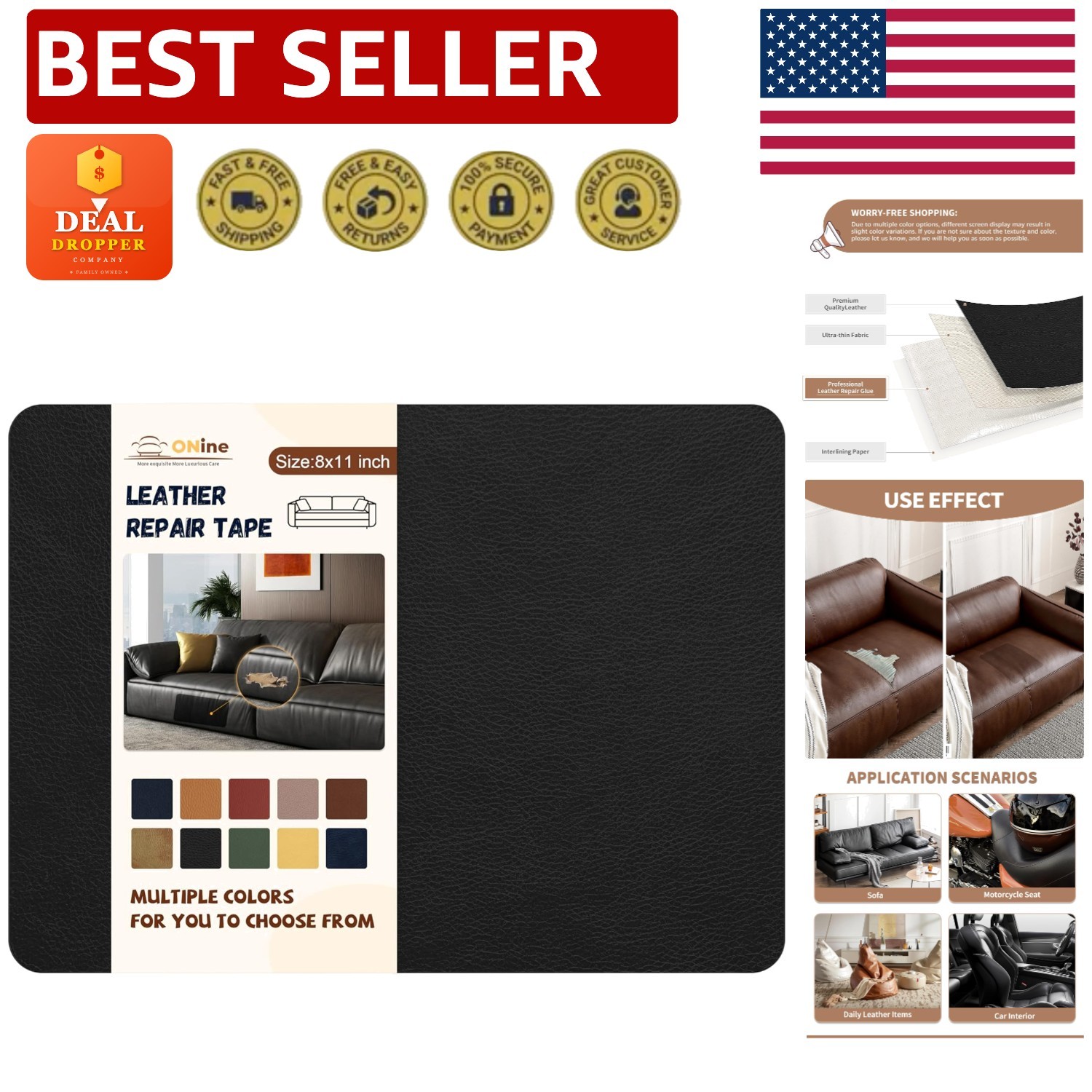 Versatile Leather Repair Patch 8x11 Inch - Easy Peel and Stick Solution