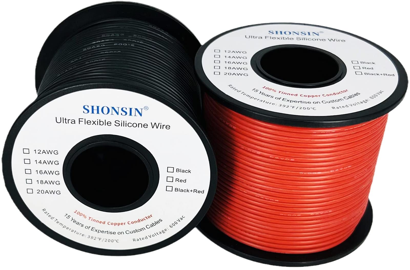 22 AWG Silicone Wire 400ft - 200ft Black & 200ft Red Flexible Electrical Cable