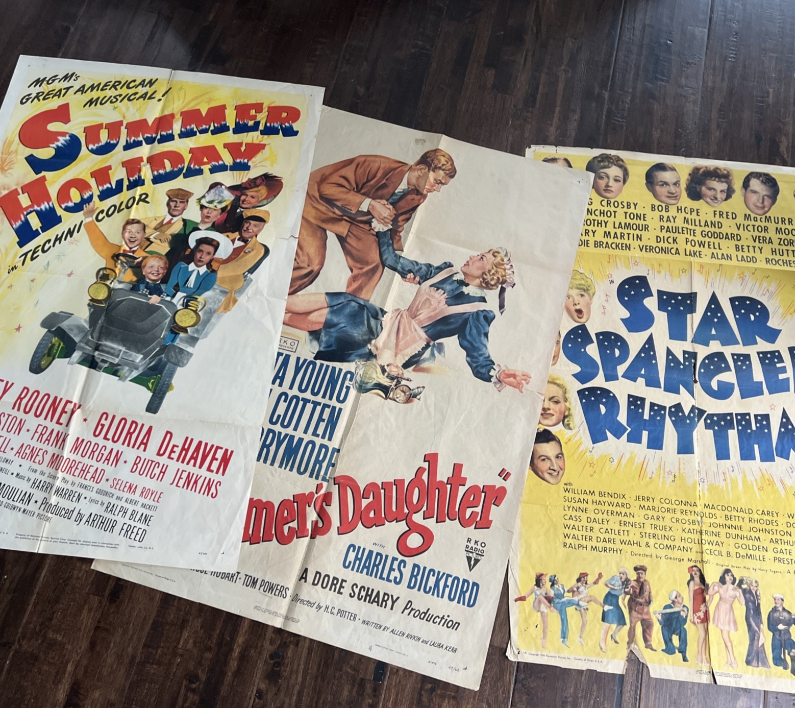 THREE 1940s One Sheets- -SUMMER HOLIDAY, FARMER'S DAUGHTER, STAR SPANGLED RHYTHM