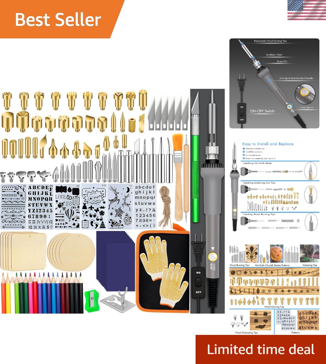 137PCS Wood burning Kit, DIY Creative Tool Set Soldering Woodburning Pen with...