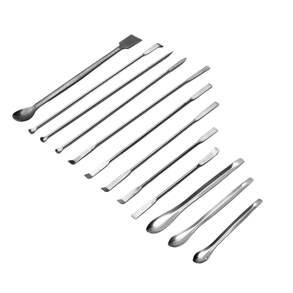 12x Stainless Steel Lab Spoon Spatula,Laboratory Sampling Spoon Mixing Spat Kit