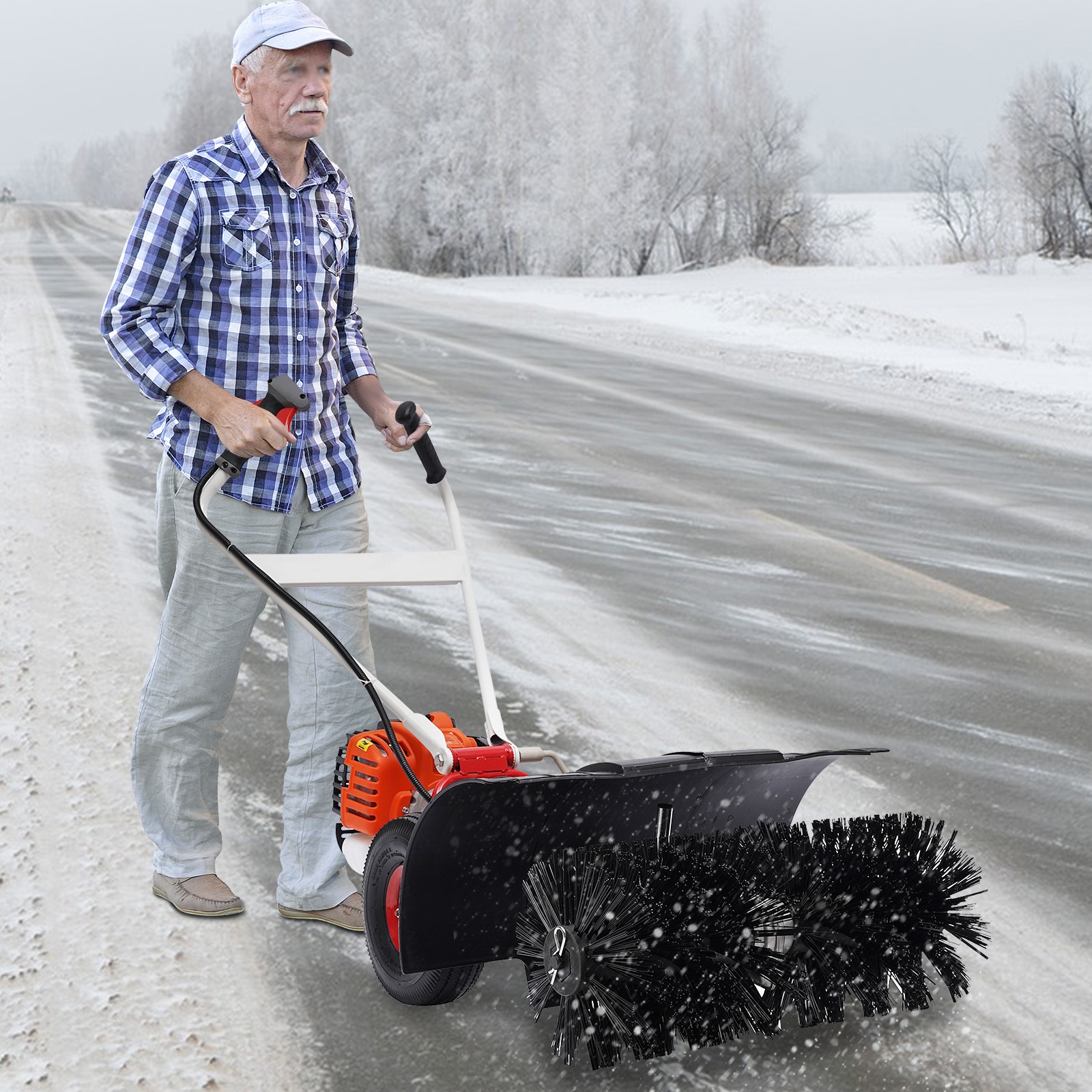 52cc 2 Stroke Gas Power Sweeper Broom Driveway Turf Snow Cleaning Machine Floor