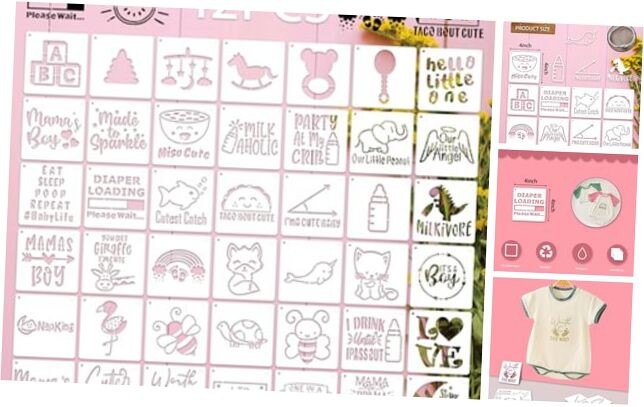 Baby Shower Painting Templates - Mixed Phrase Printing - 42 Pieces