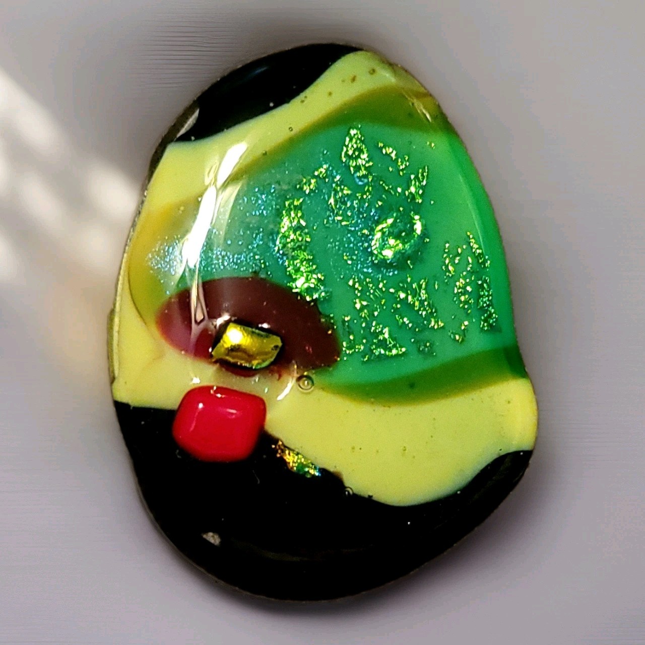 Artisan Handmade Fused Dichroic Glass Brooch Abstract Raised Bold Colors