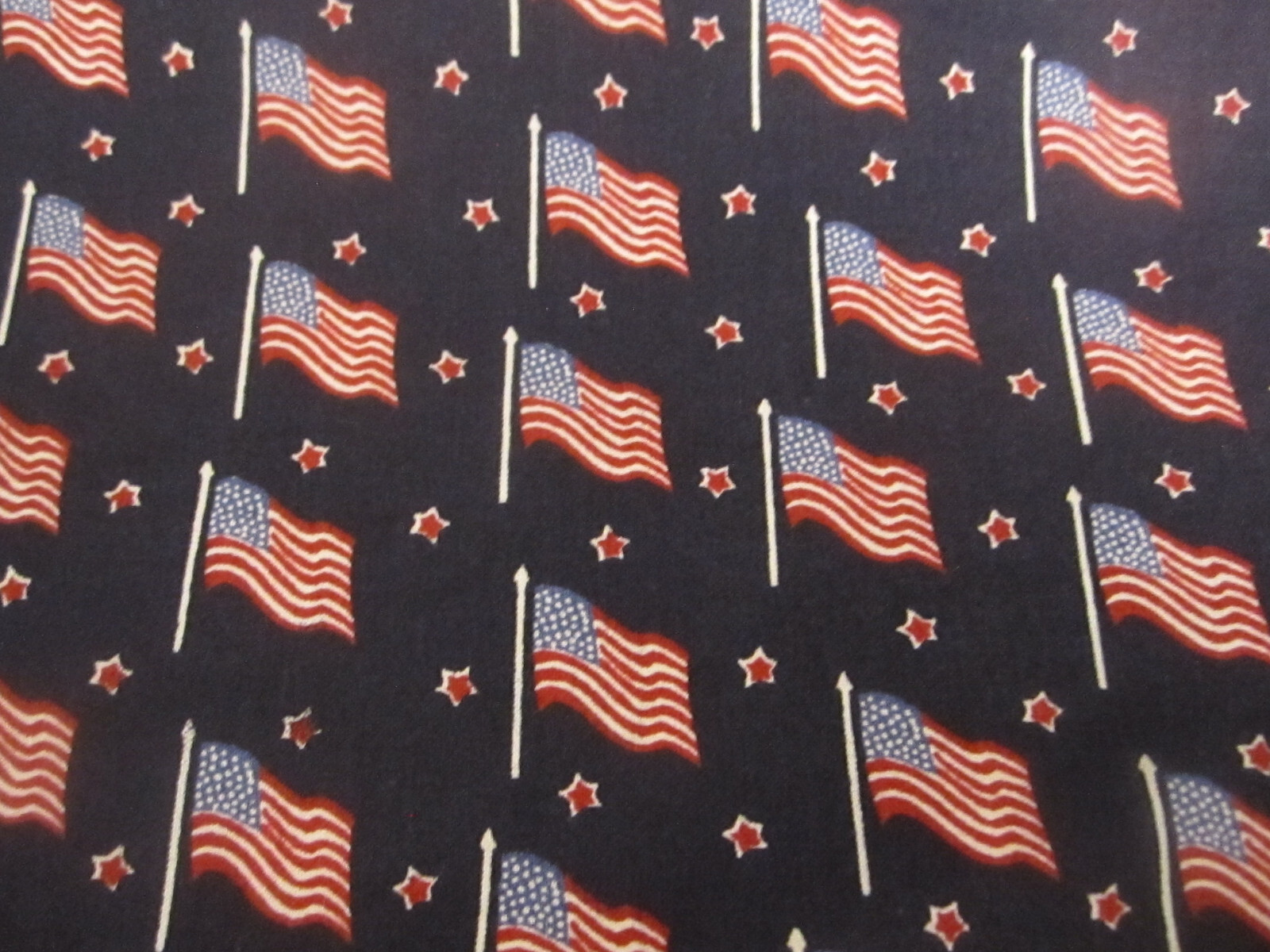 PATRIOTIC FLAGS Cotton Fabric Red White Blue Waving USA Flags 1yd 18" x 44