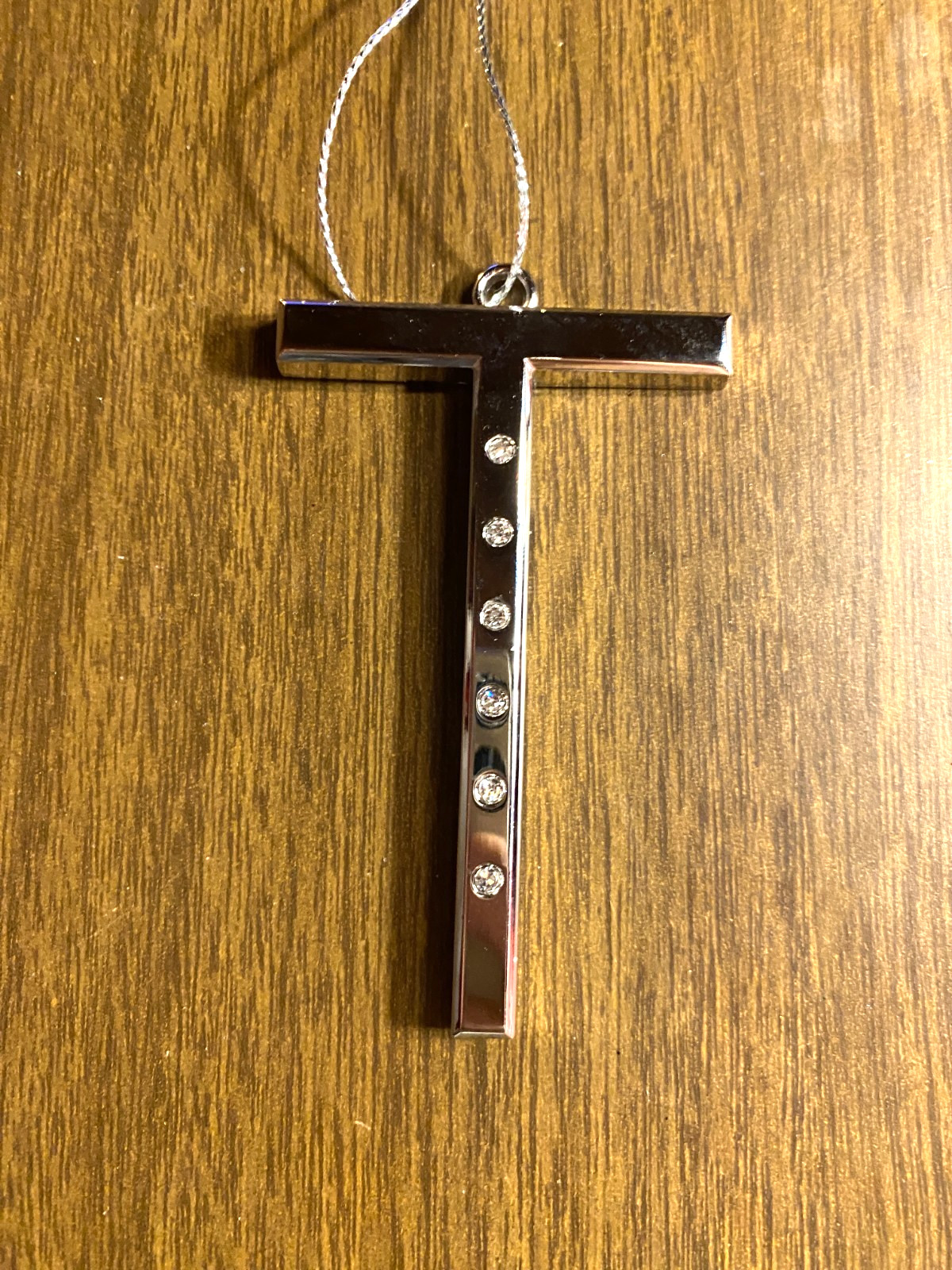 Monogram Initial Letter T Metal Silver Tone Rhinestone Christmas Ornament 3"