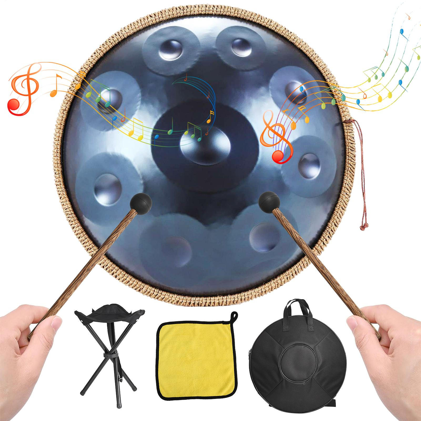 Handpan Drum Instrument 18 Inches 9-Note G Minor Hand Pan Set  Percussion