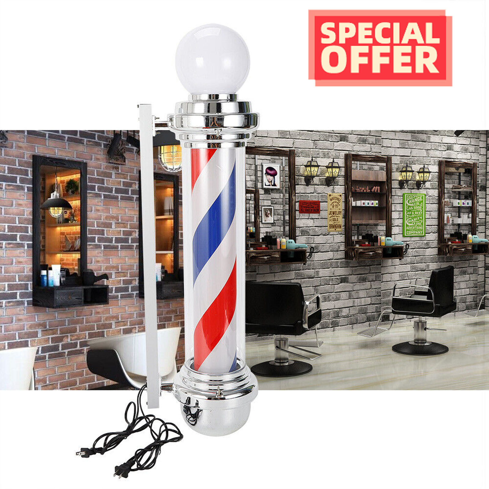 Outdoor Barber Pole Light Hair Salon Open Sign Barber Shop Rotating LED Stripes