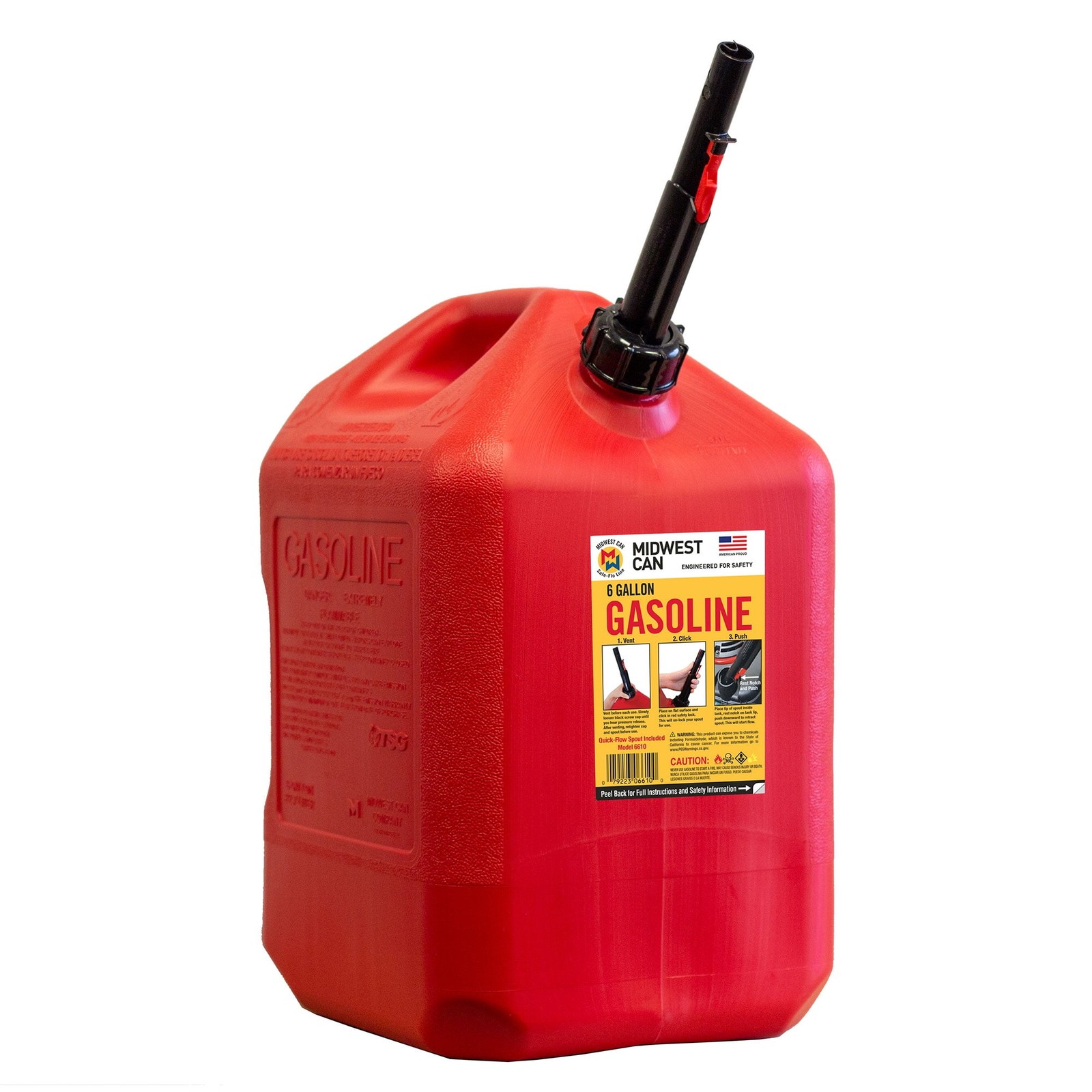 Midwest Can 6610 6-Gallon Capacity Durable Gas Can with FlameShield Safety