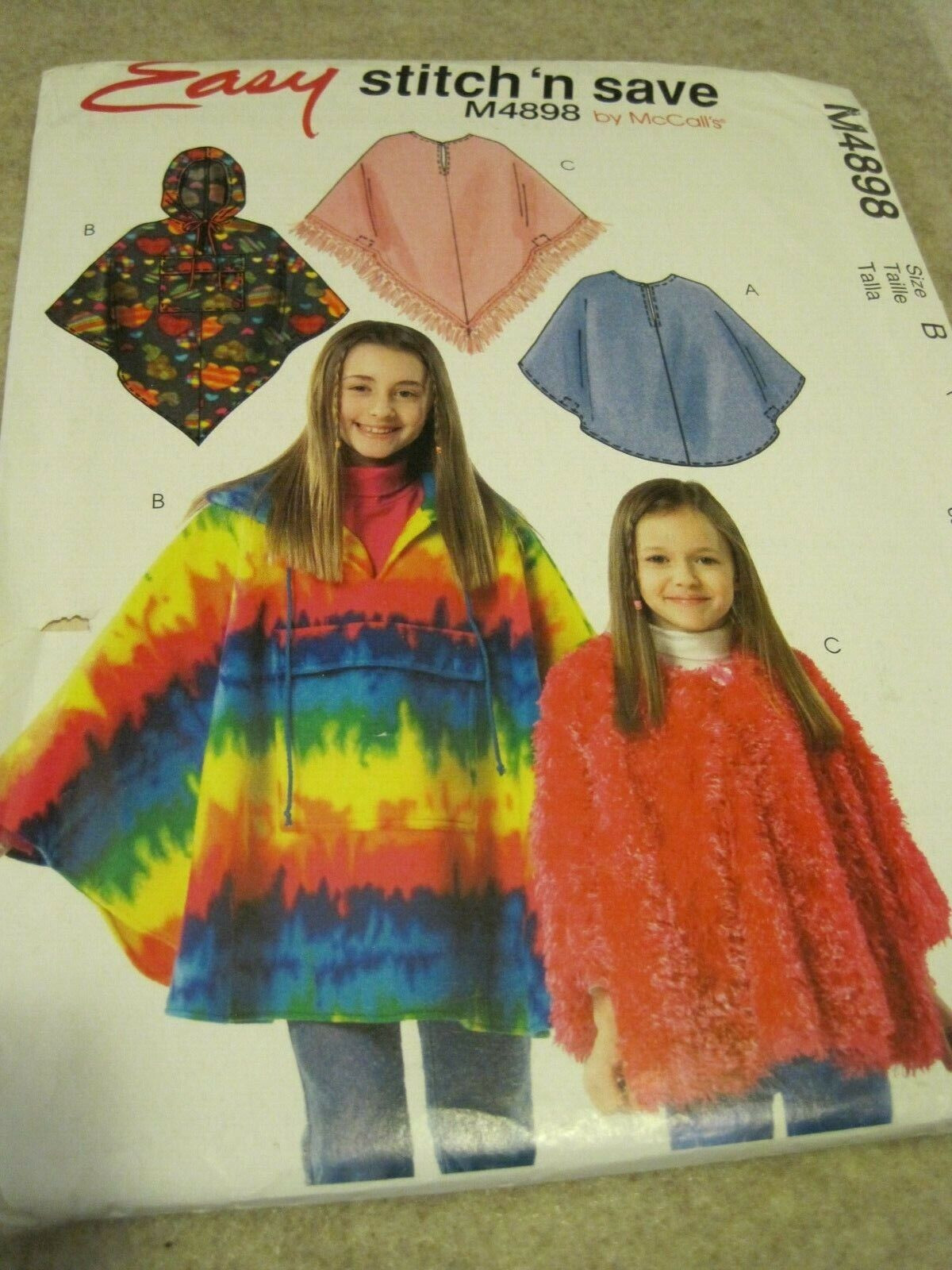McCALL'S M4898 GIRLS PONCHOS Easy Sewing Pattern UNCUT
