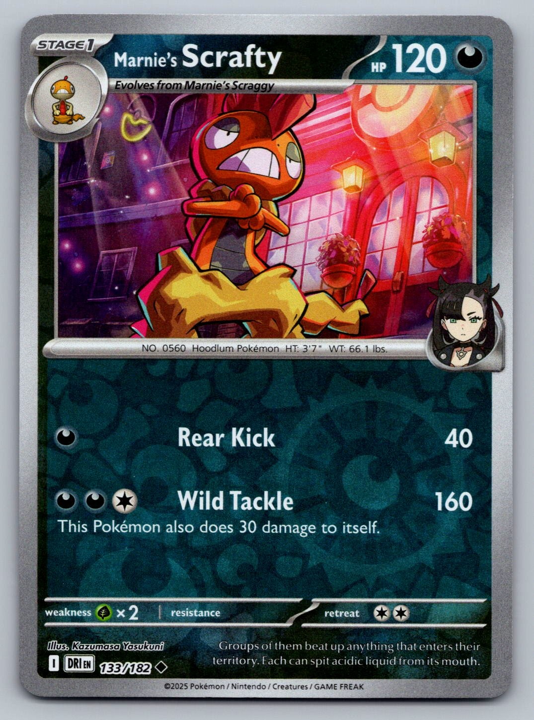 Pokemon TCG SV10: Destined Rivals Marnie's Scrafty 133/182 Reverse Holo