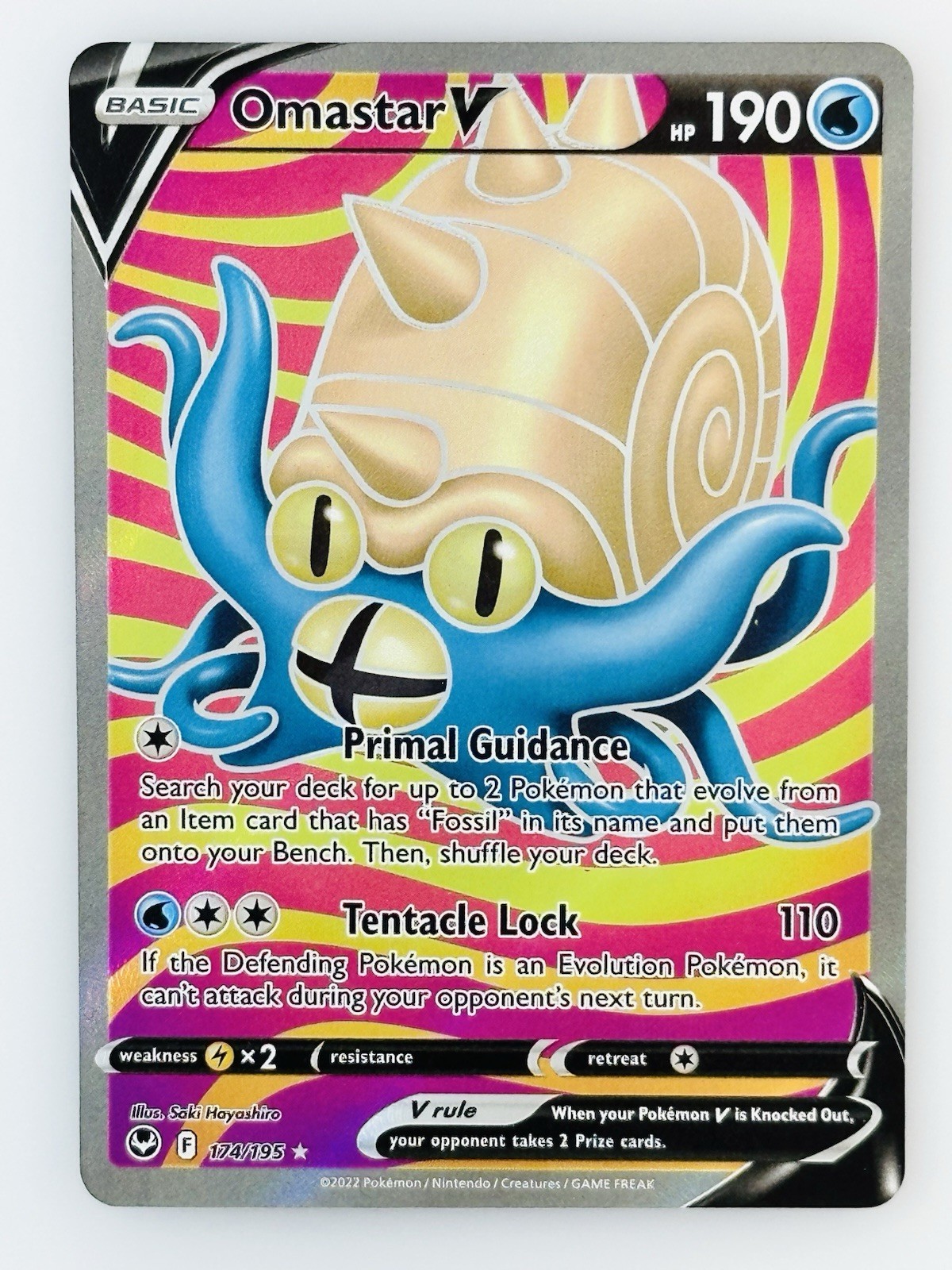 Omastar V Pokemon Silver Tempest 174/195 Full Art Ultra Rare NM